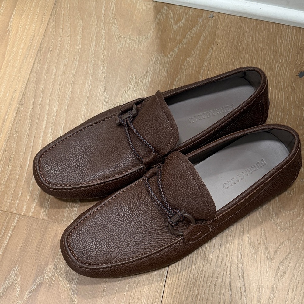 Brand new never worn Salvatore Ferragamo Dark Brown Leather Slip-Ons - Picture 4 of 8